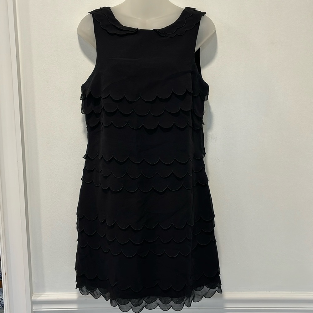 Ted Baker London Black Sleeveless Scalloped Layered Design Silk Dress Size 3